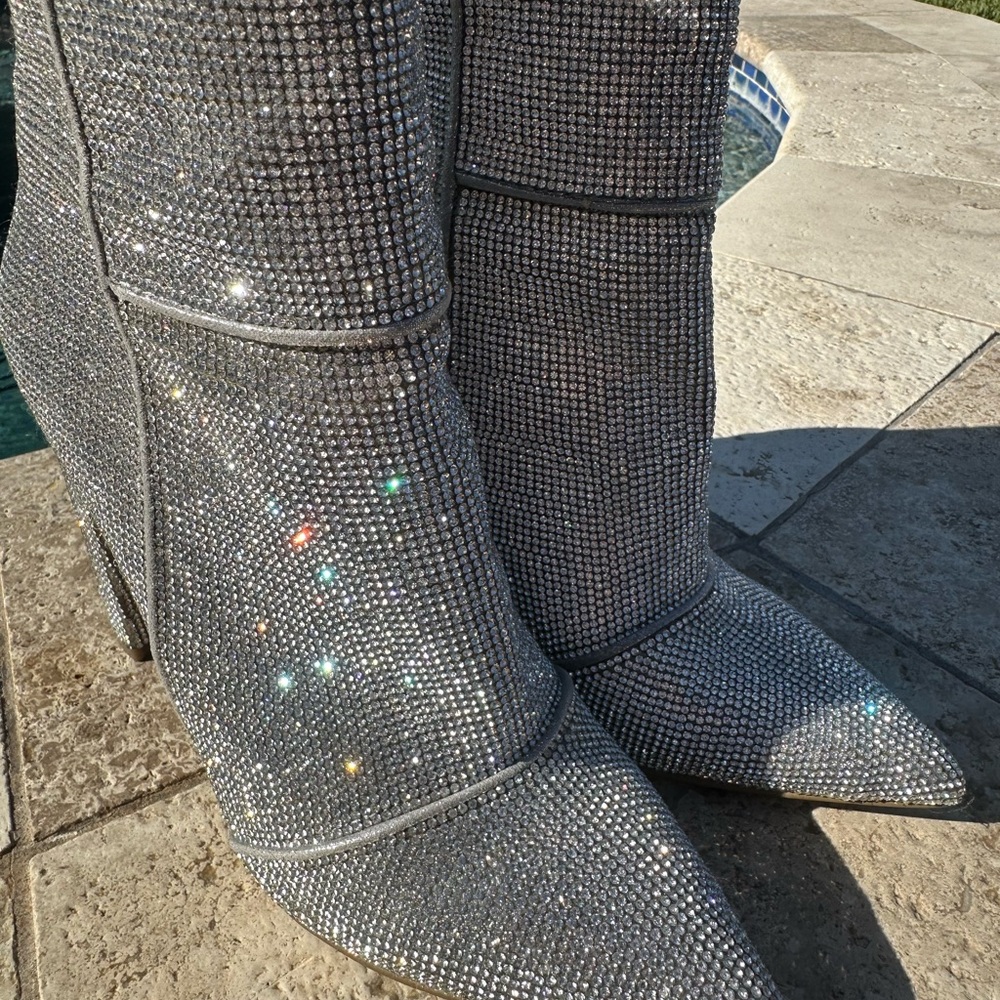 Steve Madden Silver Rhinestone Heeled Boots only wore twice - Picture 3 of 10